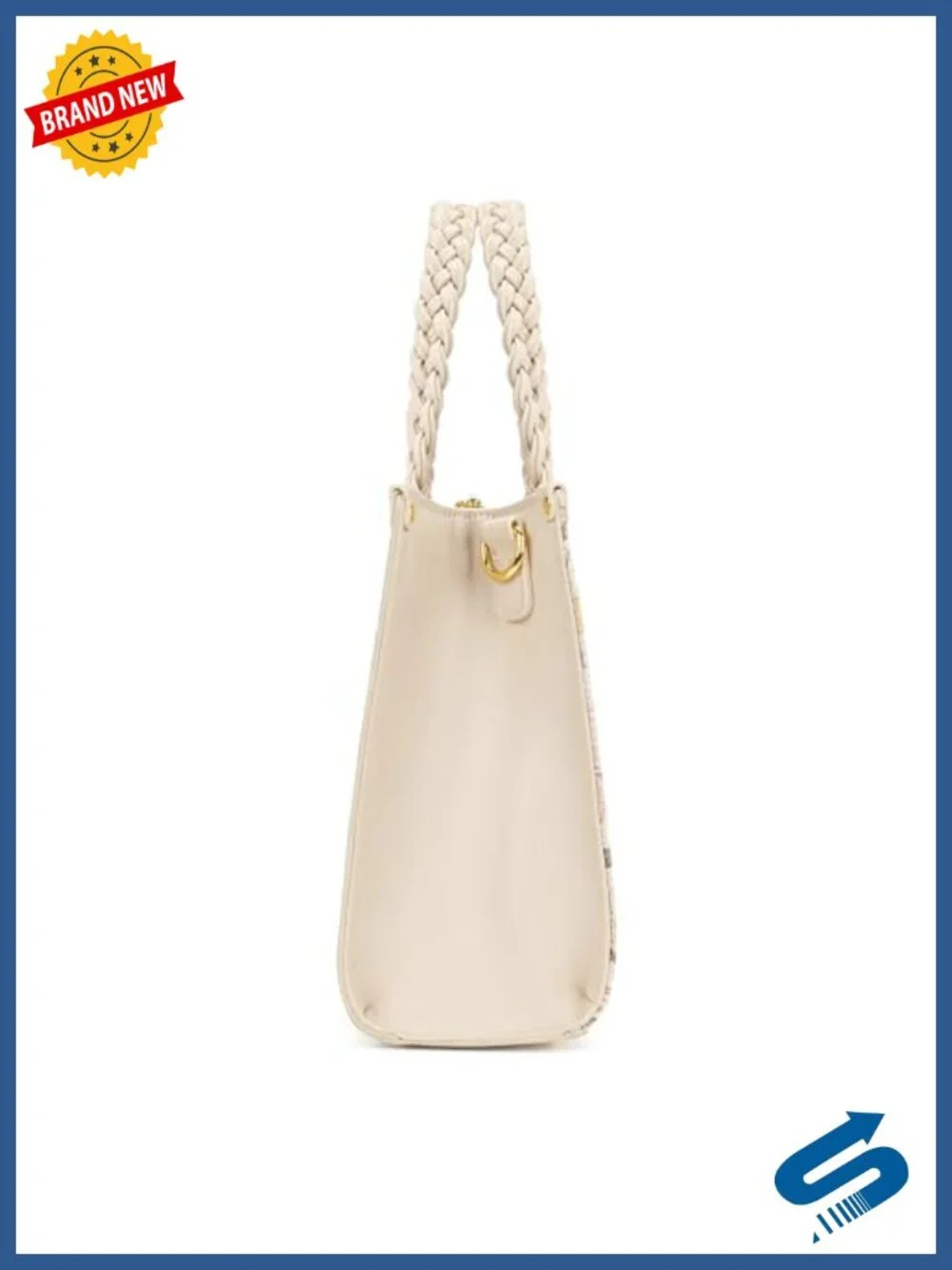 Floral Print Braided Tote with Detachable Strap - Faux Leather 11.3